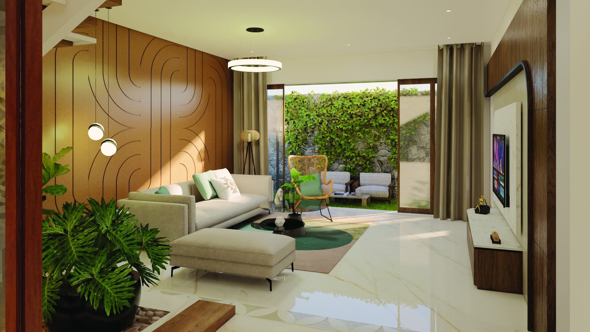 Living room opening to the private garden