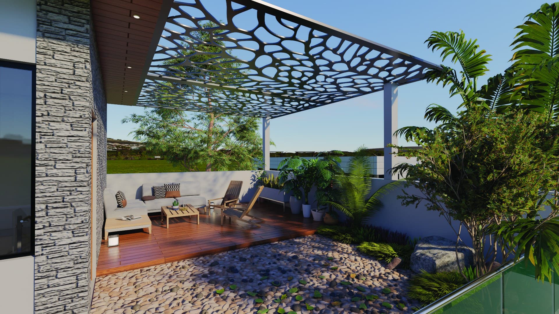 Rooftop terrace with gazebo hangout area